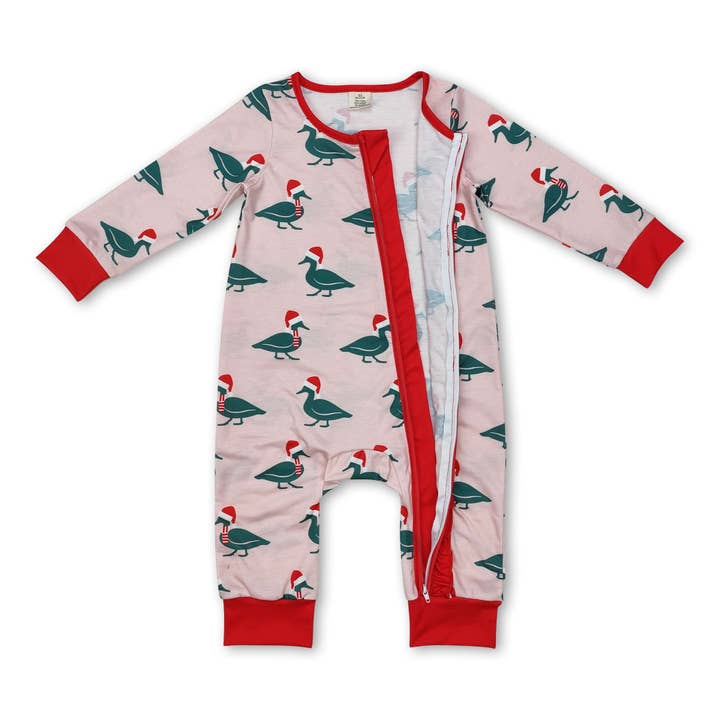 Yawoo Garments - Wholesale Jumpsuit - Baby - Pink Christmas hat duck baby girl zipper romper