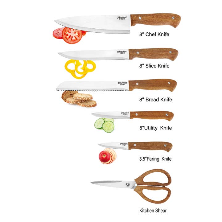 Gourmet Edge - Wholesale Knife Set - 7pc Full Tang Knife Set with Universal Block1