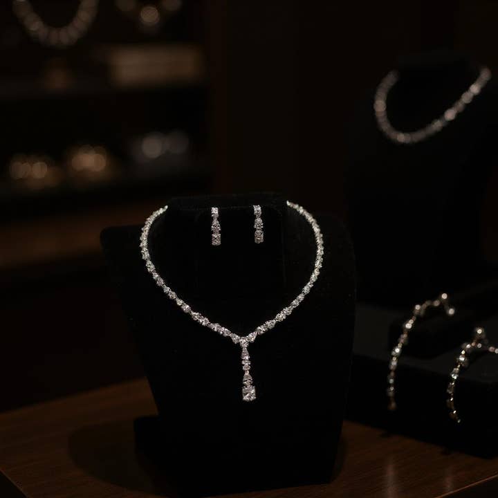 Athena Bridal Jewellery - Wholesale Jewellery set - CZ COLLECTION - DAINTY DROP NECKLACE SET - CZNK1608