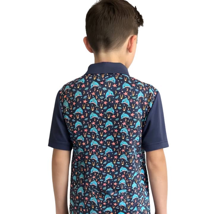 New Blue Dolphins Youth Polo for wholesale by Chippopotamus Inc