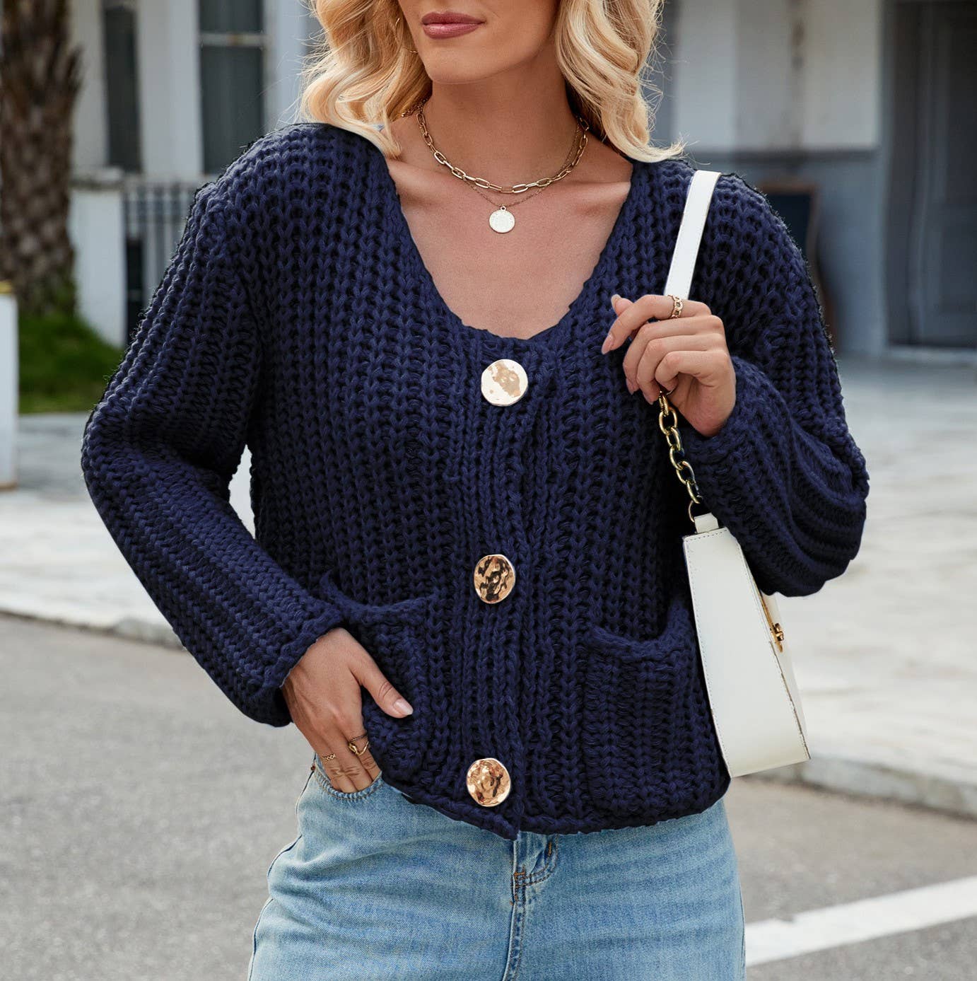 Rosa Clothing - Vente Cardigan – femme - Cardigan ample en maille à chandail épais5