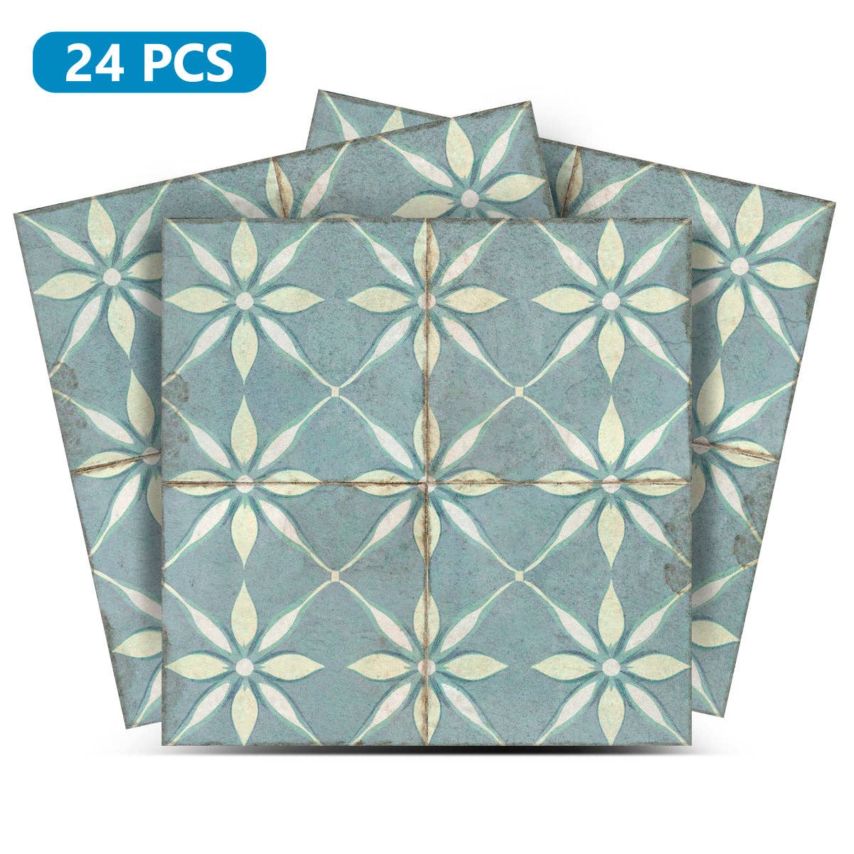 Mi Alma LLC - Wholesale Wall Tile - Floral Blue Retro Tile Decals – Peel and Stick Backsplash Stickers 24-Piece Set for Kitchen, Bathroom, or Furniture Model - R180
