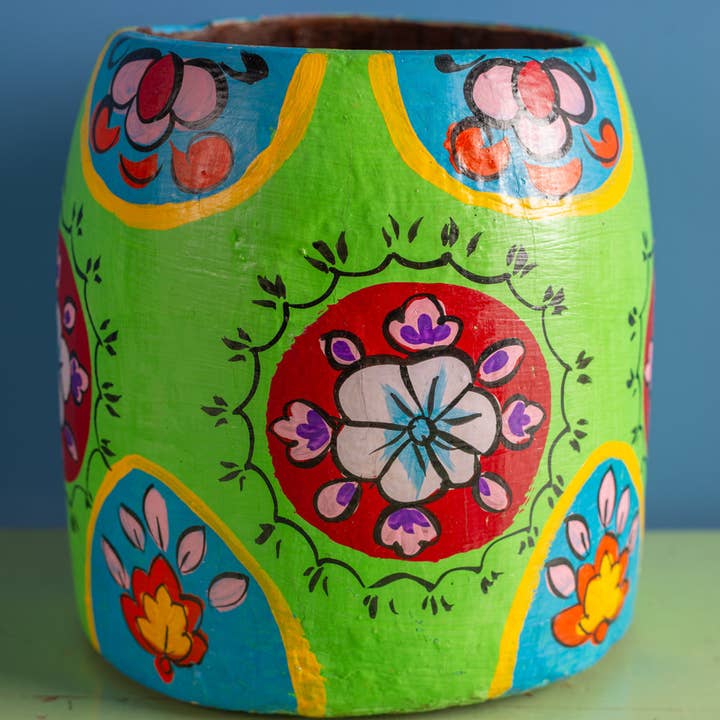 Ian Snow Ltd - Wholesale Vase - Vintage Hand Painted Medium Wooden Pot (Re-worked) - 221