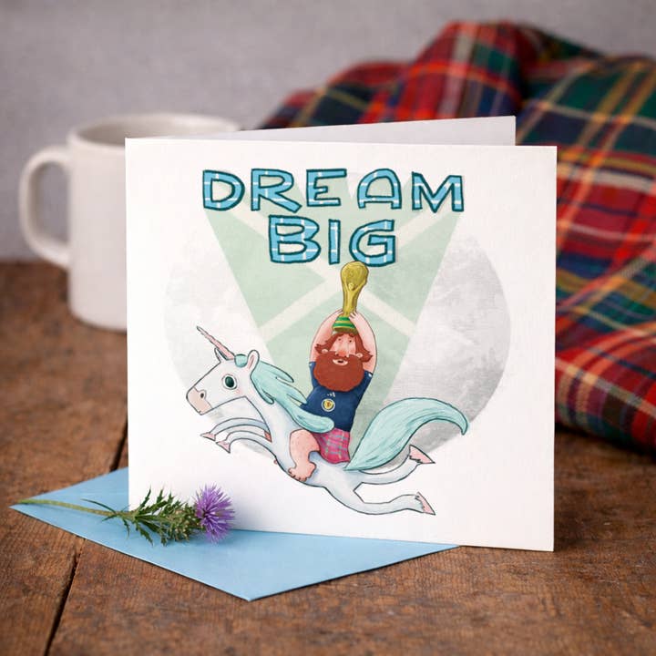 Dream Big Scotland Fifa World Cup Motivational Football Card for wholesale by The Grey Earl
