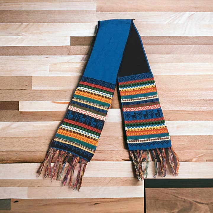 Blå og sort håndlavet vendbar alpaka-scarf for engroshandel hos OldTribes