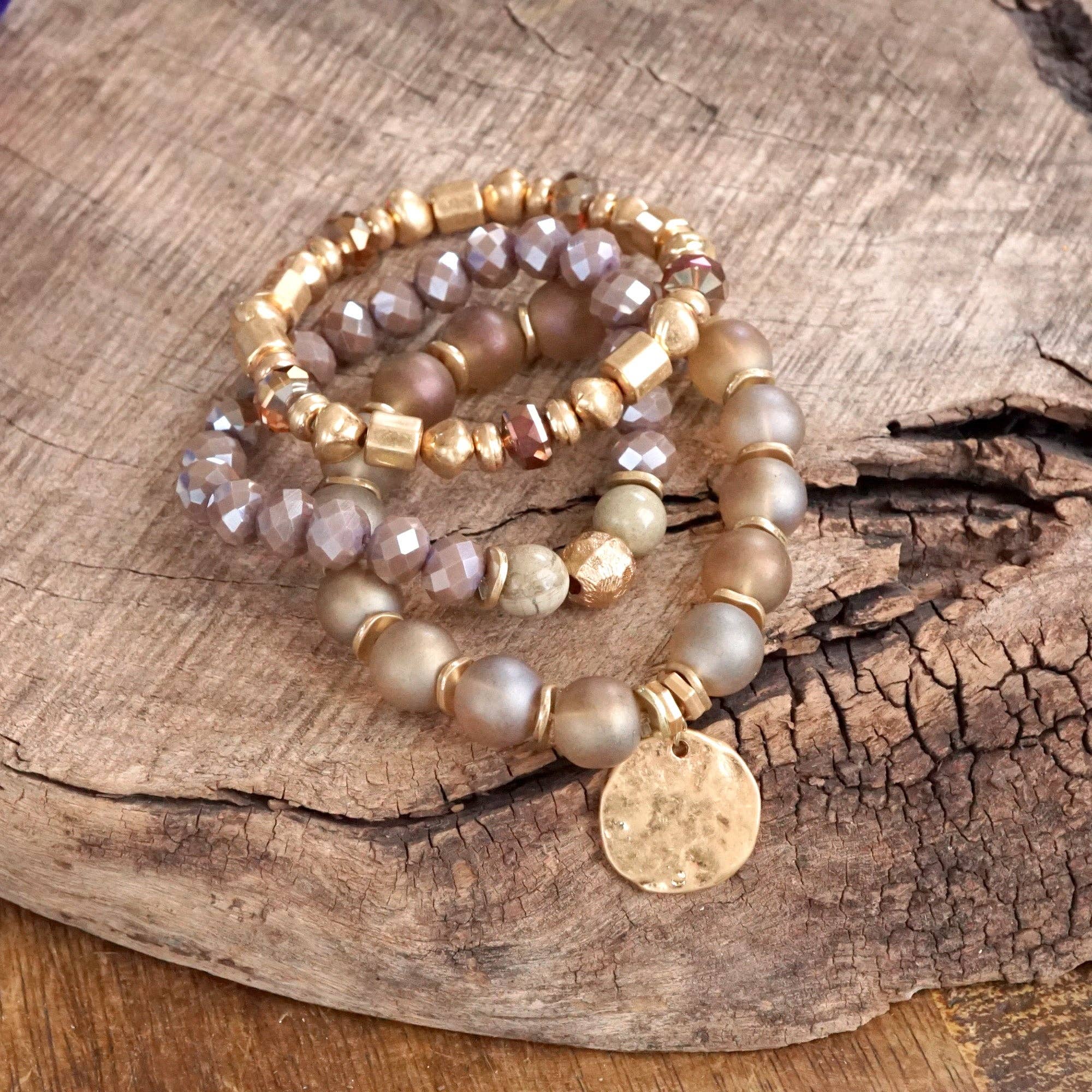 PennyLine inc - Wholesale Beaded Bracelet - Boho Beads Coin Bracelets Statement set in Rose Pink2