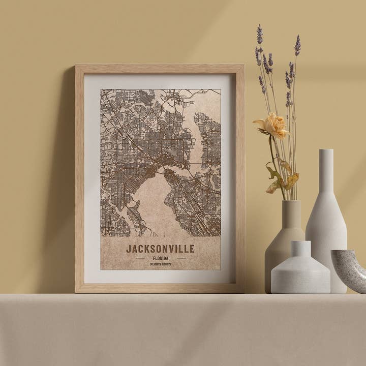 Plan de Jacksonville, Floride, gravure sur bois. pour la vente par Kustwood