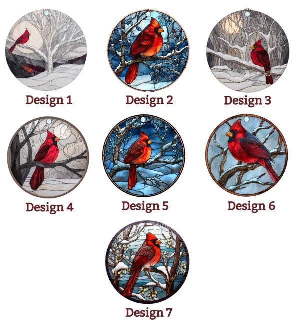 Peeping Tom's Cottage - Wholesale Ornament - Cardinal Christmas Ornament – Porcelain Stained Glass Look – Double Sided – Sold Individually or as Set of 77
