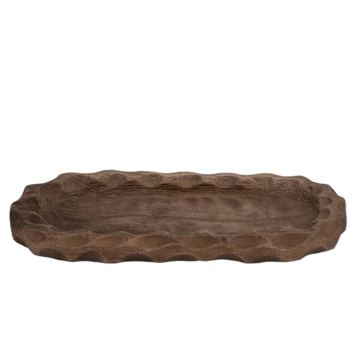 T124 Wood Scalloped Dough Bowl - Brown 14.5" x 6.75" x 1.75" PK 2 for wholesale by Myrians Home Decor