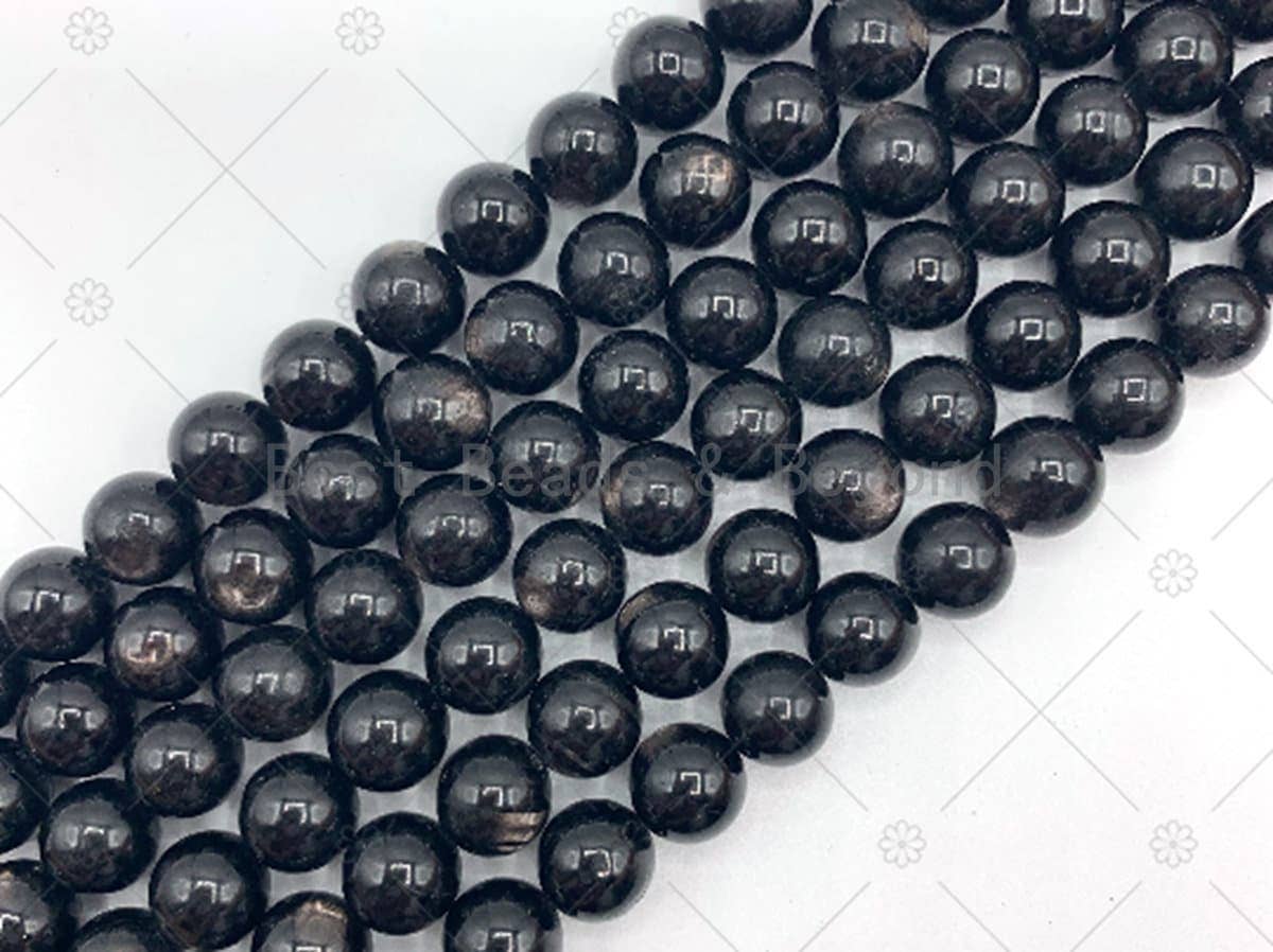 BestBeads&Beyond - Wholesale Beads - Quality Genuine Hypersthene Round Smooth Beads, 8mm/10mm Natural Hypersthene Beads, 15.5'' Full Strand, Sku#U12450