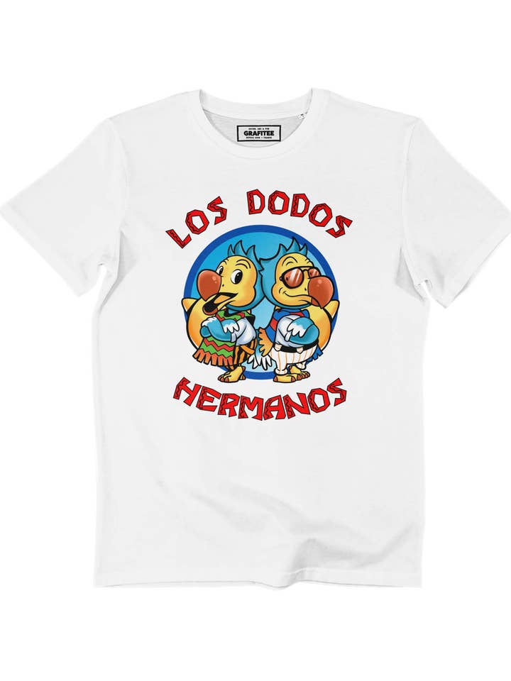 T-shirt los dodos hermanos wit katoen GOTS voor wholesale door Grafitee
