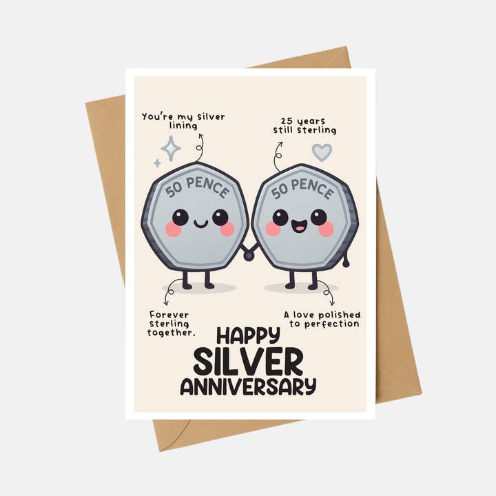 Anniversary Card - Silver Anniversary card - A6 for wholesale by The Playful Press