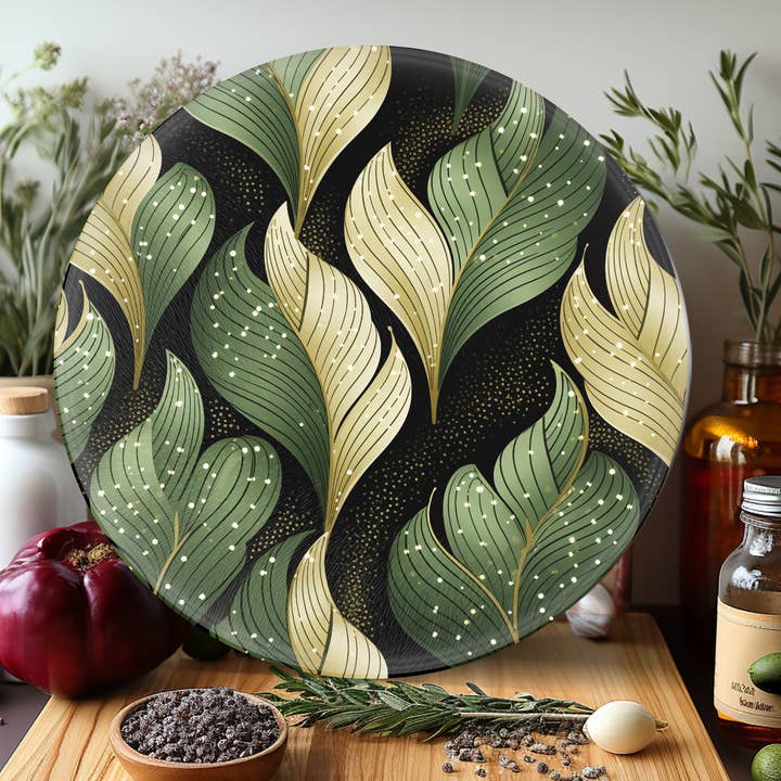 Fernville Creations - Wholesale Cutting Board - Abstract Leaves, Tempered Glass, Charcuterie Board0