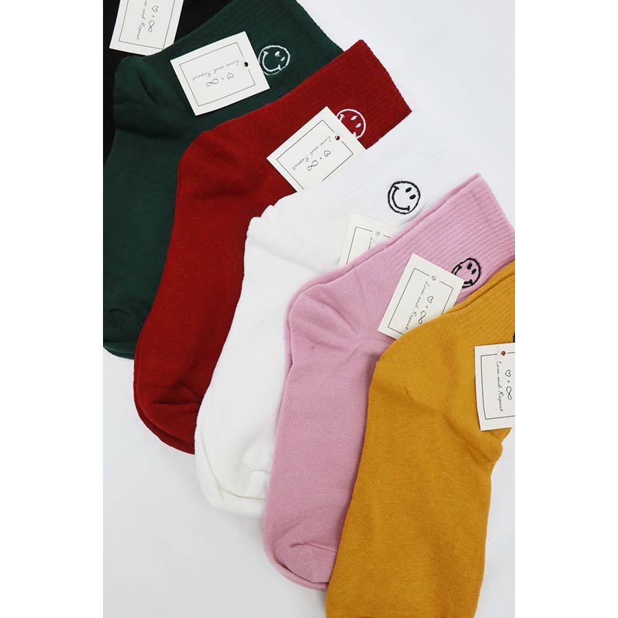 MIX COLOR Solid Smiley Embroidered All Year Long Socks for wholesale on Faire8