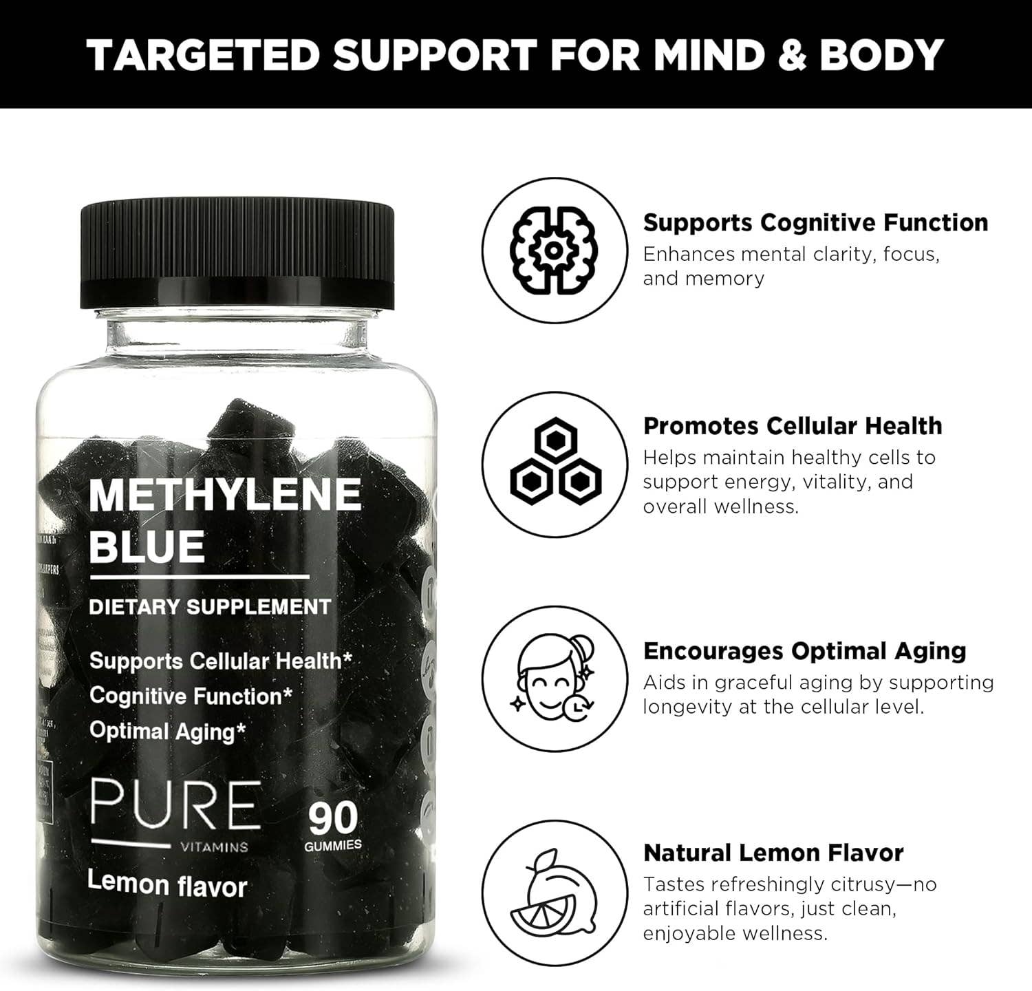 pure Vitamins - Wholesale Oral Supplement/Vitamin - Pure Vitamins Methylene Blue Gummies, Anti-Aging, 90ct - 5mg2