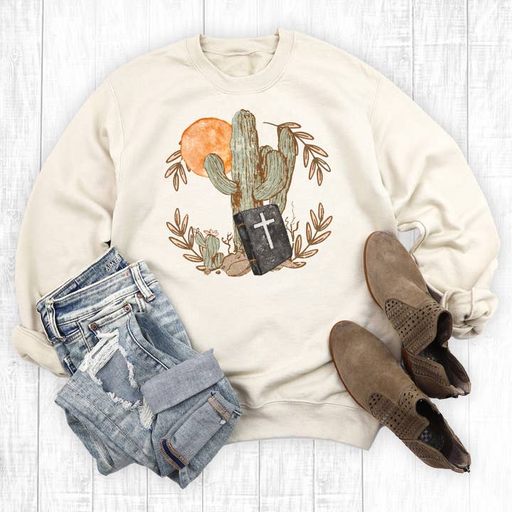 Western Bible Desert Cactus Sweatshirt for wholesale by The Way Down South
