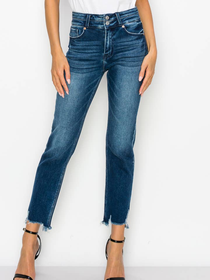 PLUS SIZE-HIGH RISE STRETCH DOUBLE WAIST BAND STRAIGHT JEANS for wholesale by ARTEMIS VINTAGE