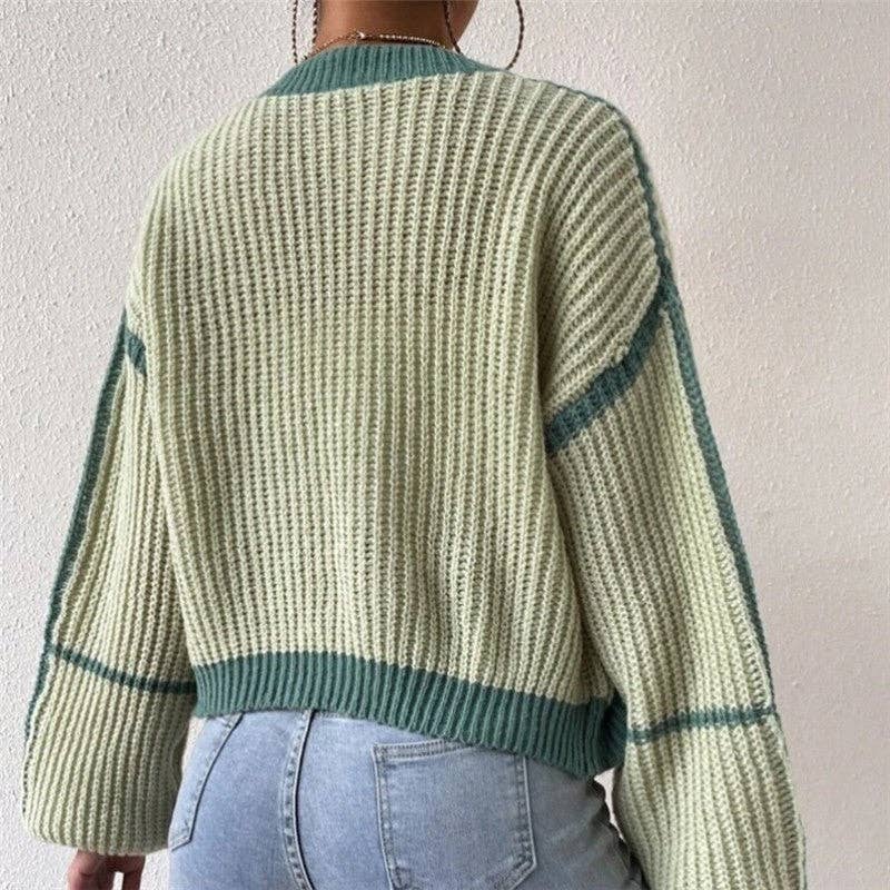 OceanusSwim – wholesale Cardigan – Women’s – Knitted Short Cardigan With Exposed Navel And Color Collision4