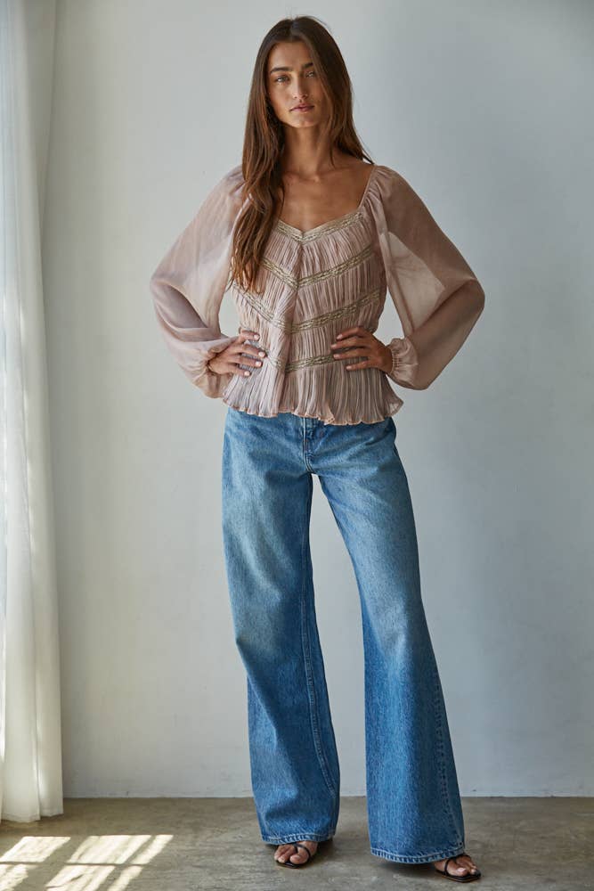 By Together - Wholesale Blouse - Women's - L9025 | Woven Polyester Long Sleeve See Through Top5