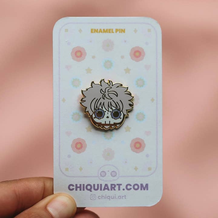 Killua Zoldyck Skull Gold Plated Hard Enamel Pin for wholesale by Chiqui Art
