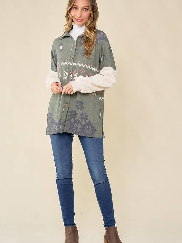 lovely melody - Wholesale Shirt Jacket/Shacket - Women's - LMT3653-Snowflake shacket Print8