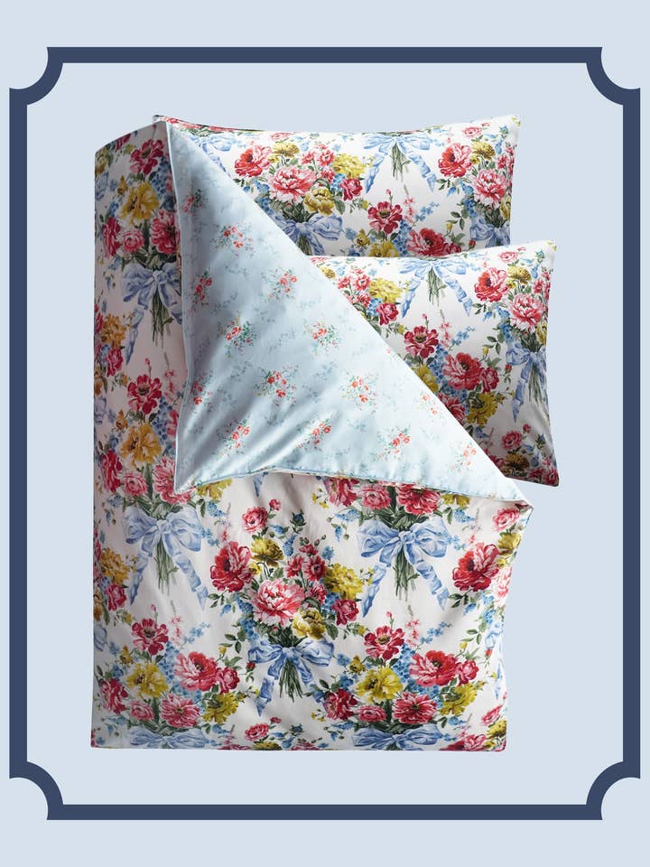 Bridgerton Reversible Duvet Set made with Liberty Fabric BOW BOUQUET & GARDEN BLOOMS for wholesale by Coco & Wolf