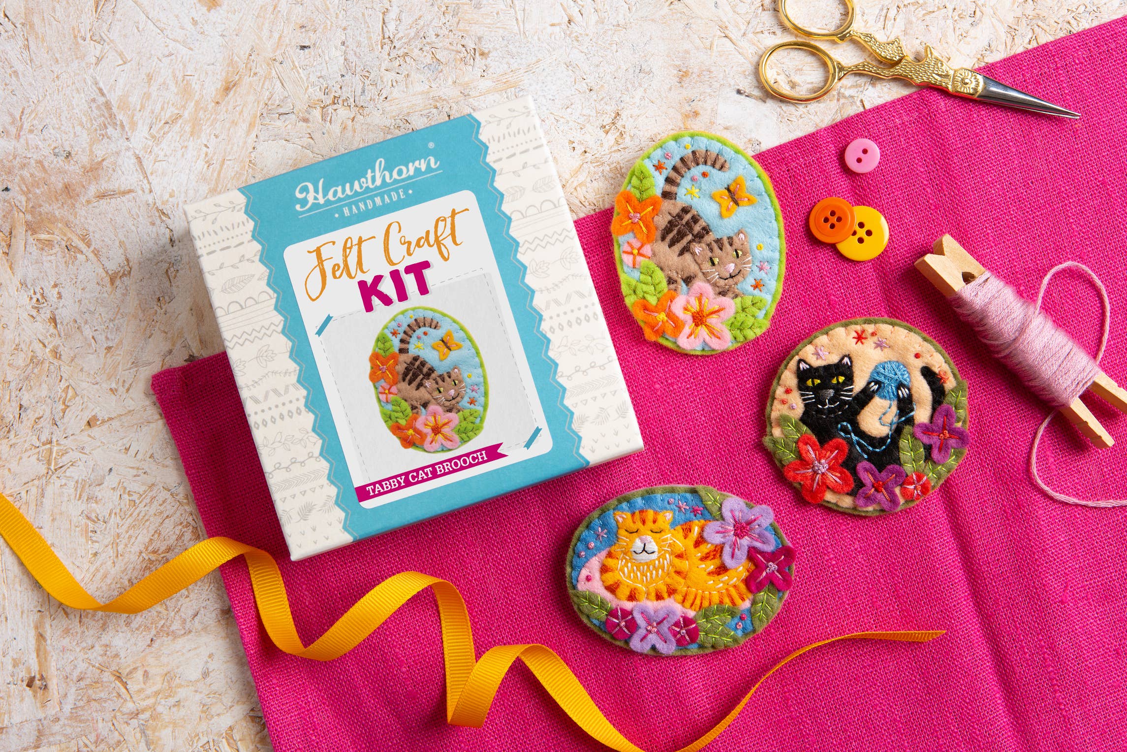 Hawthorn Handmade (US Duties Paid) - Vente Kits de couture - Kit de broche en feutre Chat roux | Kit d'artisanat complet4