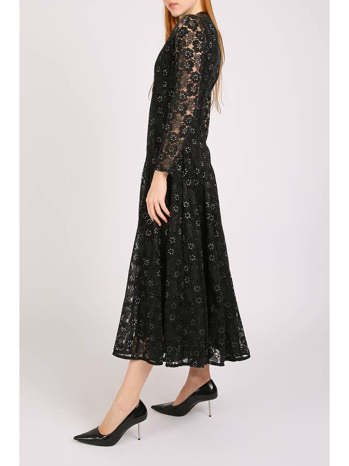 Black Hollow Out Floral Lace Mesh A-Line Maxi Dress PC3859 for wholesale on Faire