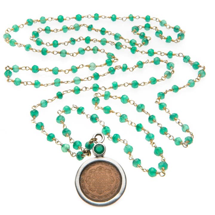 The sattva collection - Wholesale Pendant/Charm Necklace - Green Onyx Sri Yantra Necklace