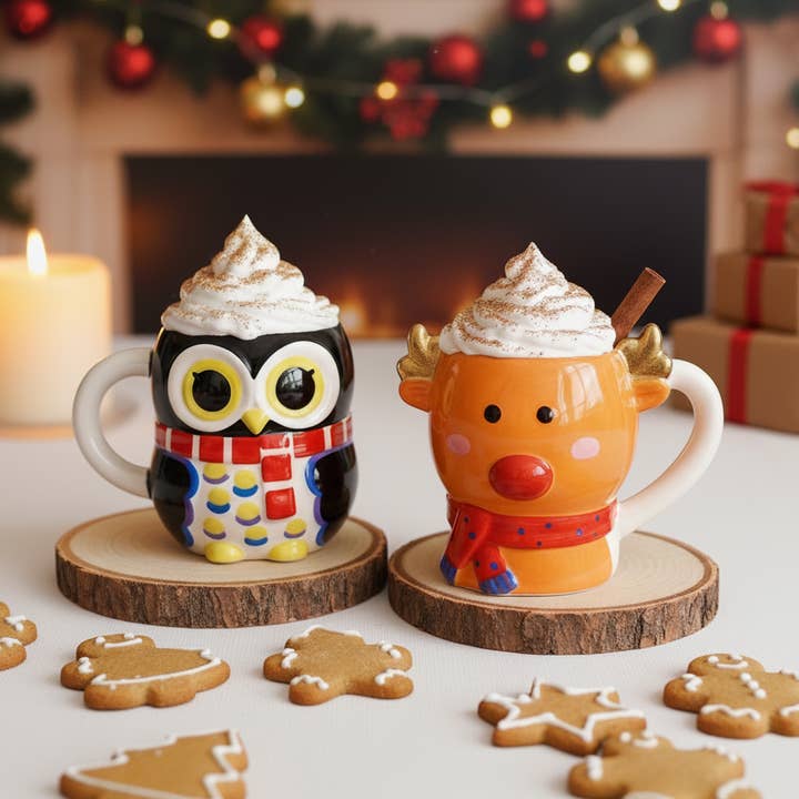 Christmas Mug Painting Kit - Owl and Reindeer for wholesale by Life of Colour