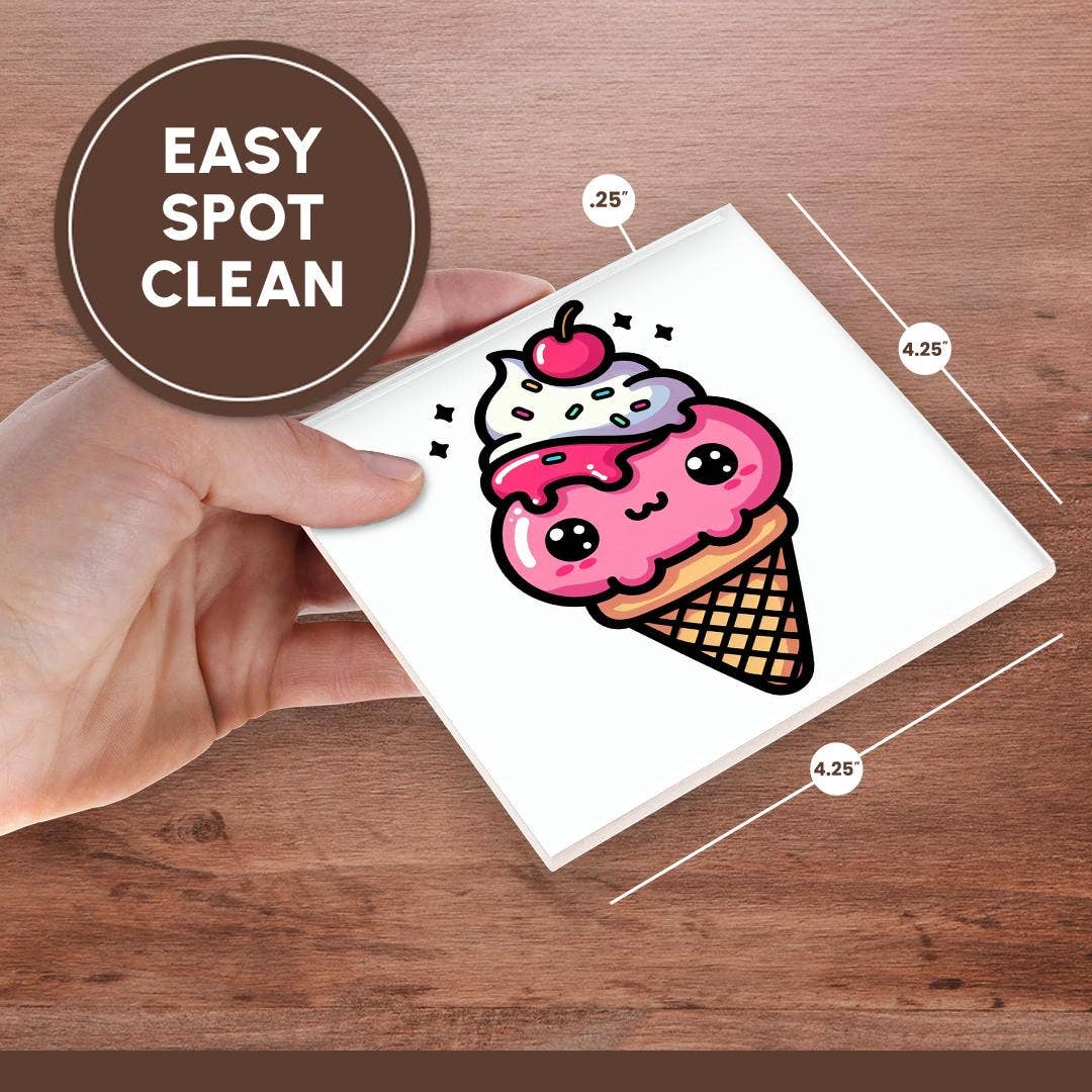3dRose – wholesale Coasters – 3dRose, Cute Kawaii Illustration Of A Strawberry Waffle Cone Ice Cream, Coaster6