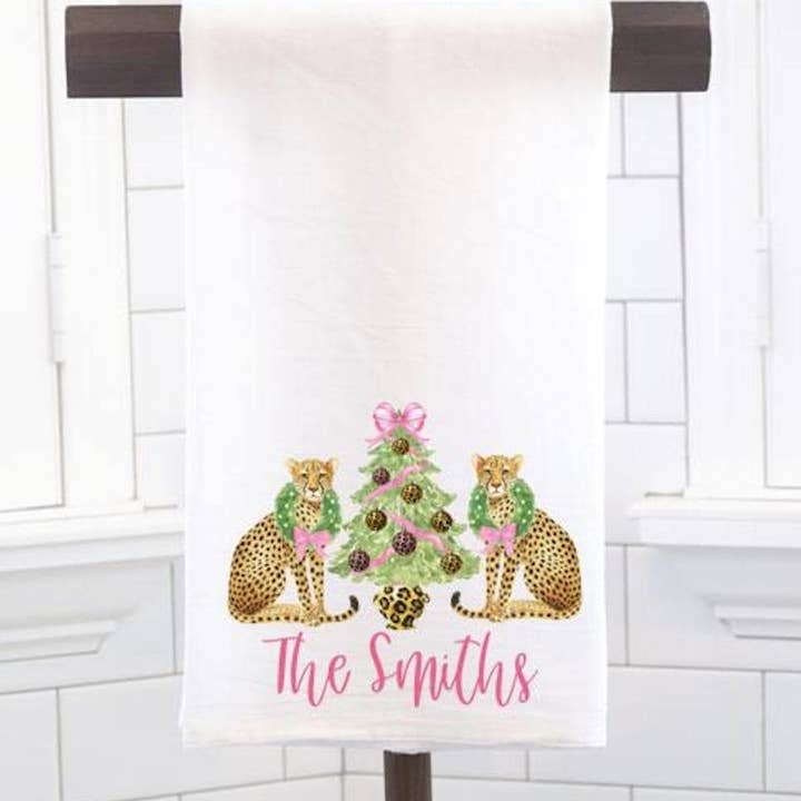 Personalisierte Geparden-Weihnachtsbaum-Teetuch für den Großhandel von Moman Sales, Inc.