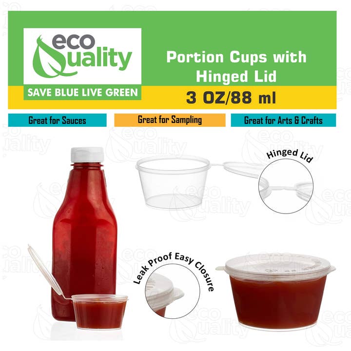 EcoQuality - Wholesale Food Storage Container - 3Oz Clear Leak Proof Plastic Condiment Souffle Containers