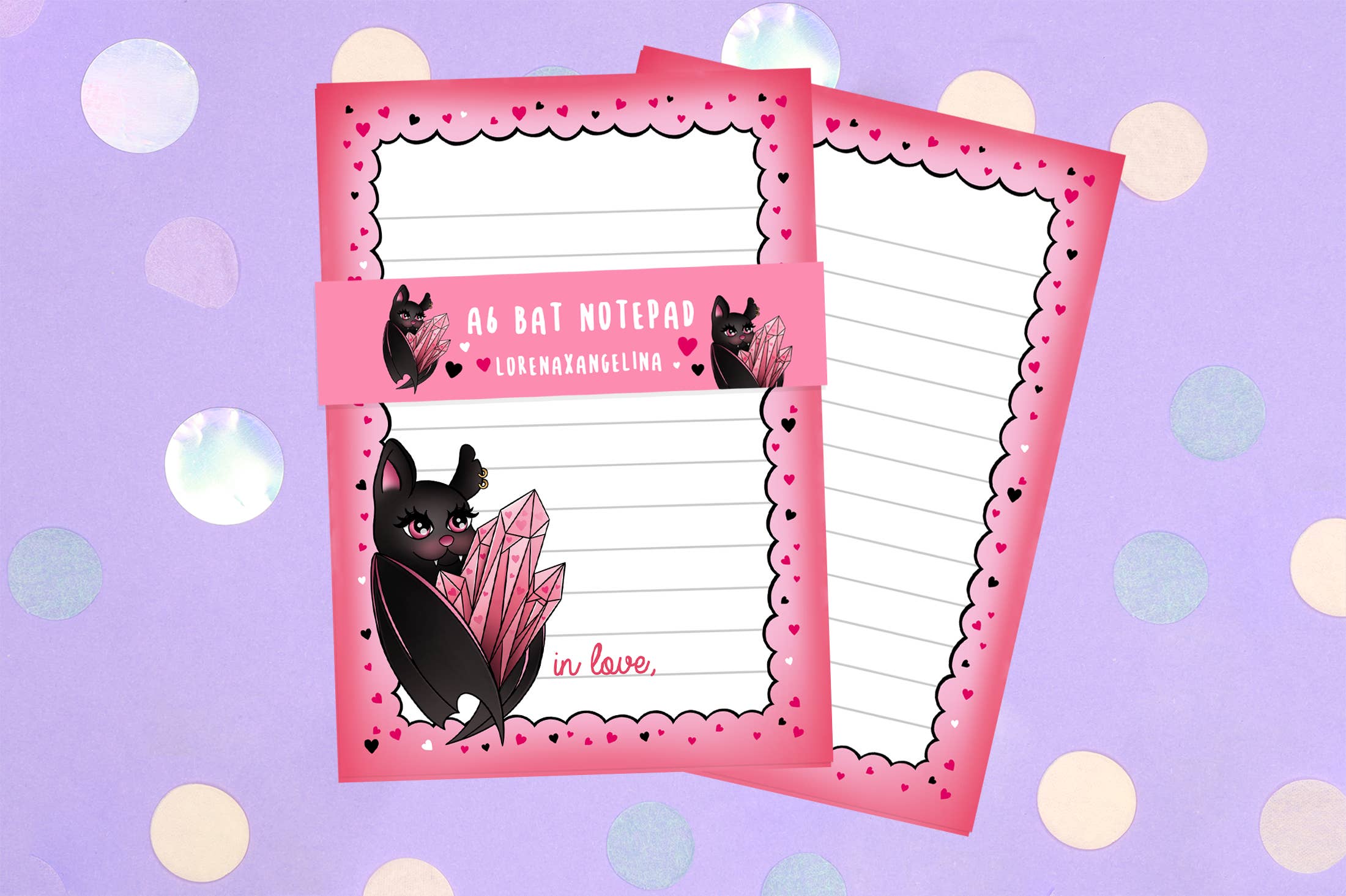 Crystal Bat Notepad/Kawaii Witchy Planner Pink for wholesale by LorenaxAngelina