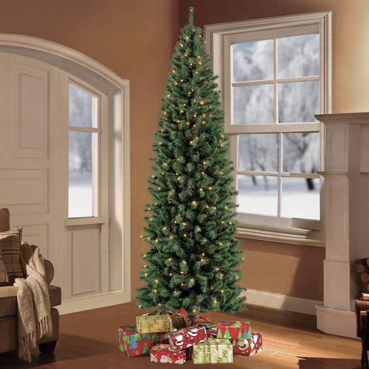 Perfect Holiday - Wholesale Artificial Christmas Tree - 6.5 FT Pencil Pre-lit Warm White Light Christmas Tree