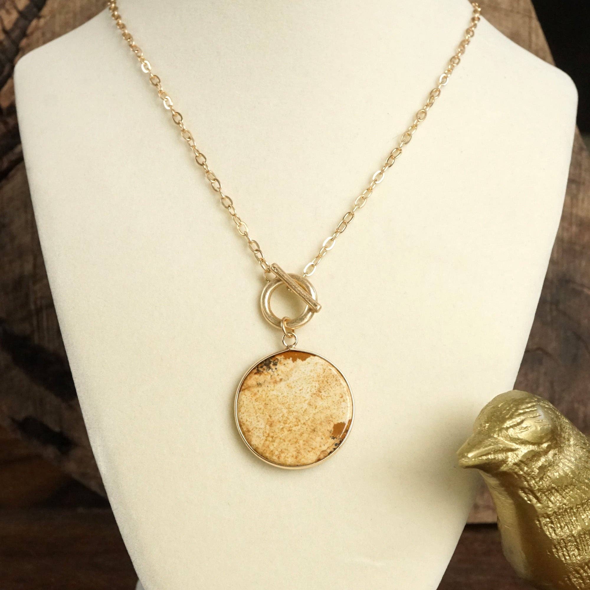 PennyLine inc - Wholesale Pendant/Charm Necklace - Semi-Precious Disc Pendant Front Toggle Chain Necklace2