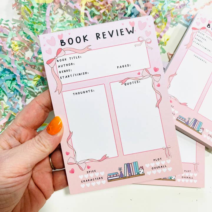 The Stickityboo Co - Wholesale Notepad - Pink Coquette Bow A6 Romance Book Review pad