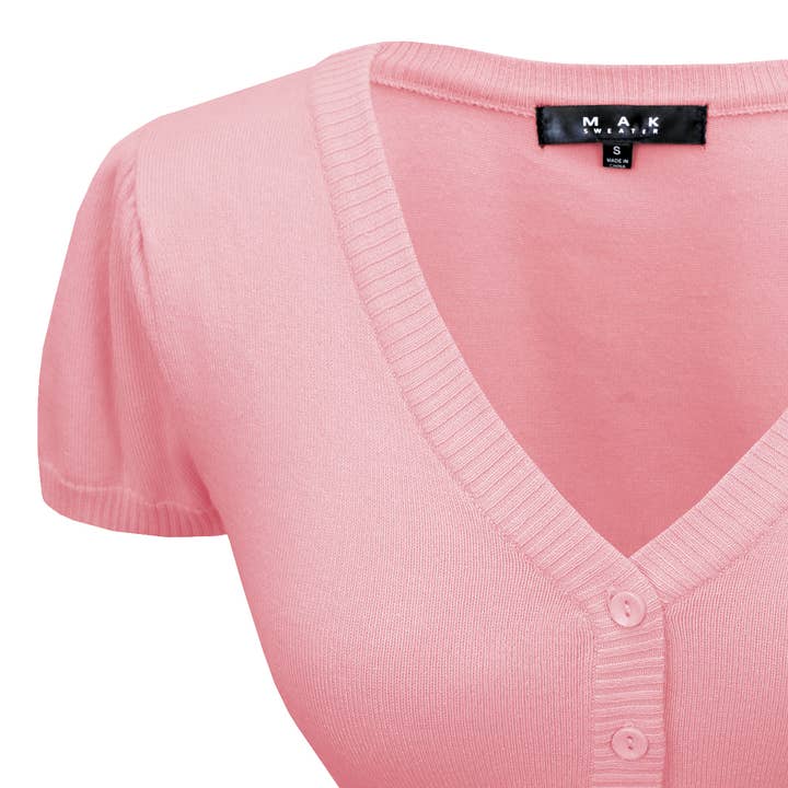 Mak - Vente Cardigan – femme - Cardigan boléro court à manches courtes bouffantes et col en V HB213732