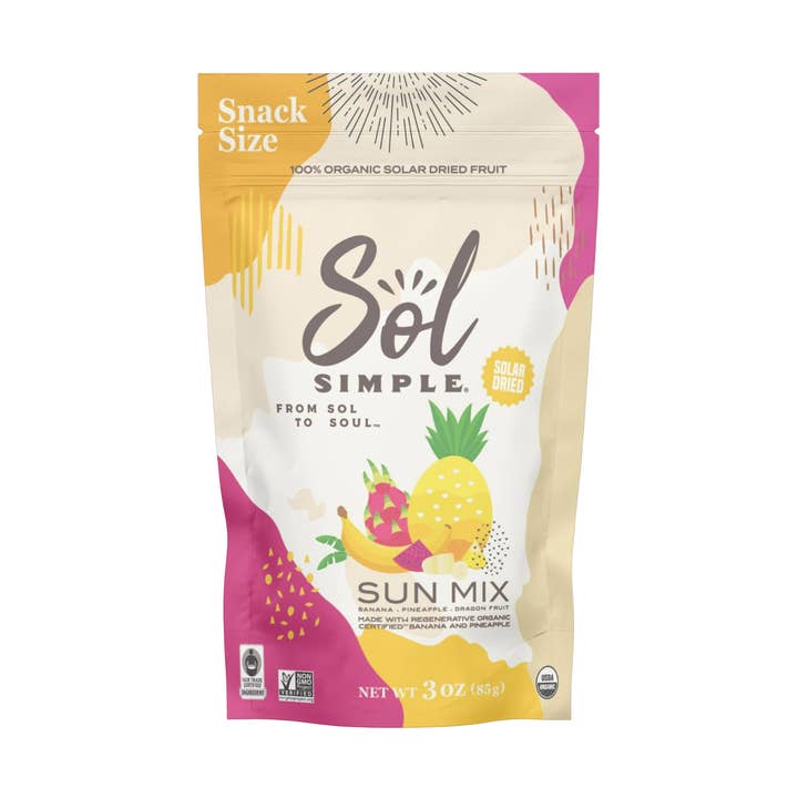 Dried Sun Mix: Organic Banana, Pineapple, and Dragon Fruit for wholesale by Sol Simple