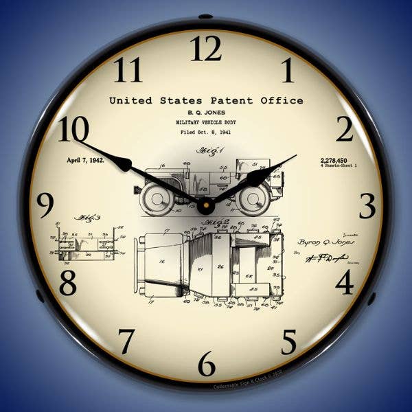 1941 Brevetto per veicoli militari Jeep per la vendita all'ingrosso da parte di Collectable Sign and Clock LLC.