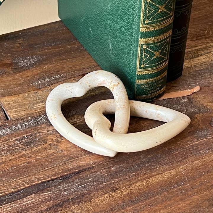 Global Crafts - Wholesale Decorative Tabletop Object - Soapstone Carved Twine Hearts1
