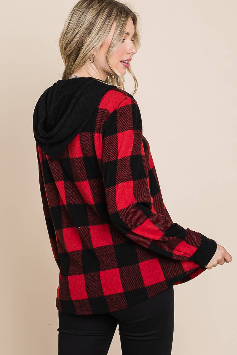 Red Black ETK-8622-PL Plus Size Buffalo Plaid Button Up Jacket for wholesale on Faire6