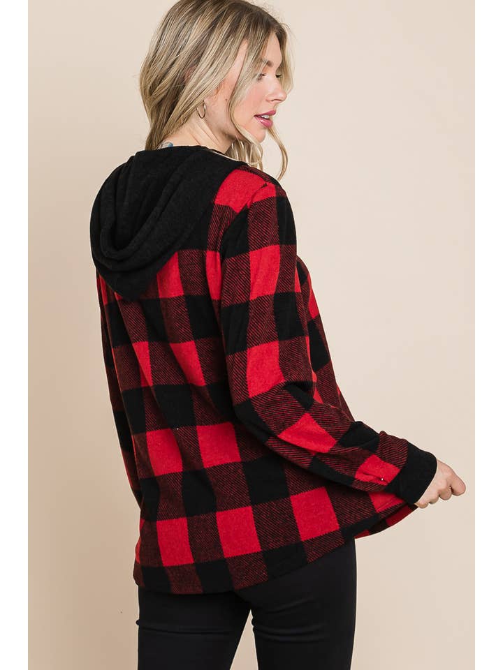 Red Black ETK-8622-PL Plus Size Buffalo Plaid Button Up Jacket for wholesale on Faire6