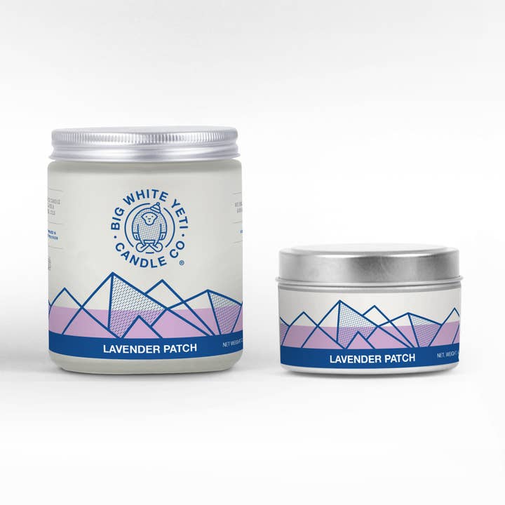 Lavender Patch Soy Candle - 6oz tin or 8oz glass jar for wholesale by Big White Yeti