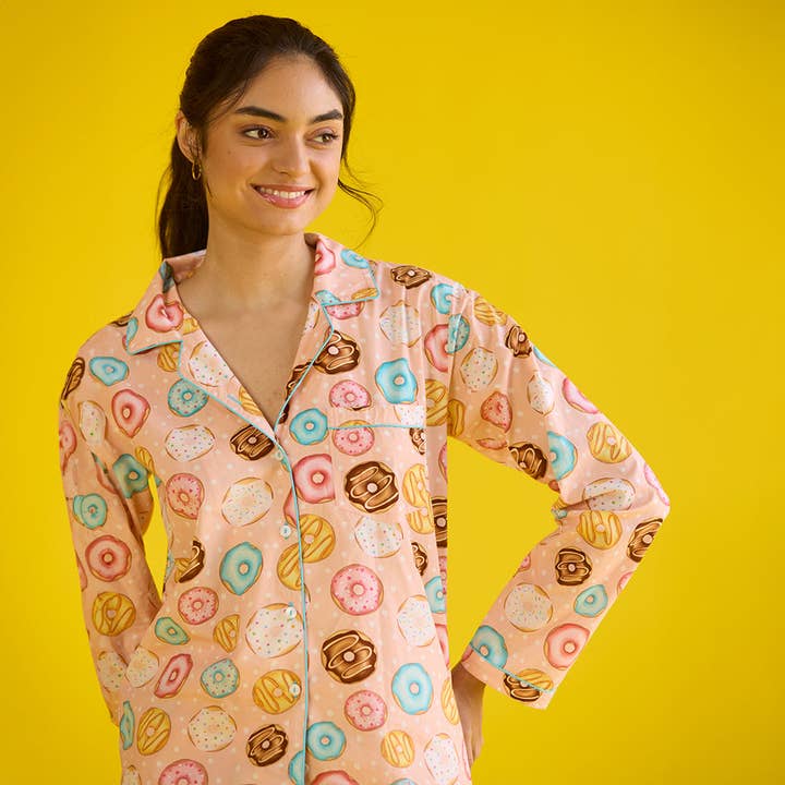 Women Doughnut Peach Pima Pajama Set for wholesale by Little West Street