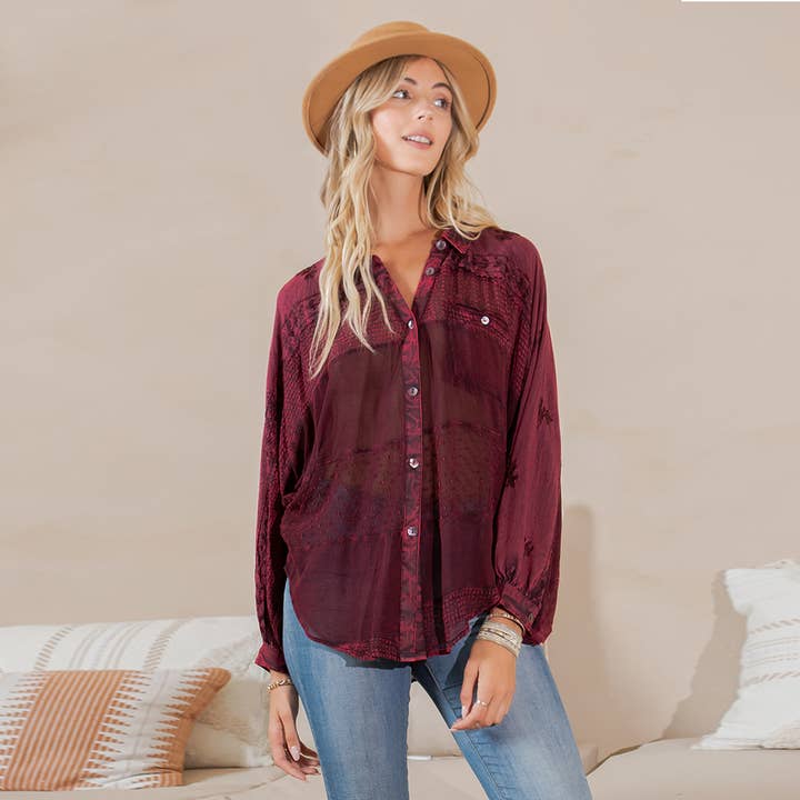 Women’s Mexican Embroidery Bishop Sleeves Loose Western Top for wholesale by Young Threads