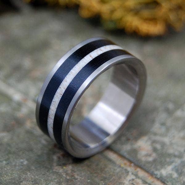 Minter & Richter Designs - Wholesale Wedding Band/Ring - Ebony Wood & Moose Antler Men's Wedding Ring