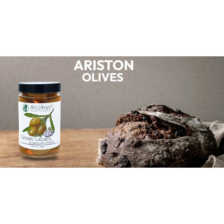 Ariston Specialties - Wholesale Olives - Ariston Green Olives Stuffed Garlic - 13.40oz