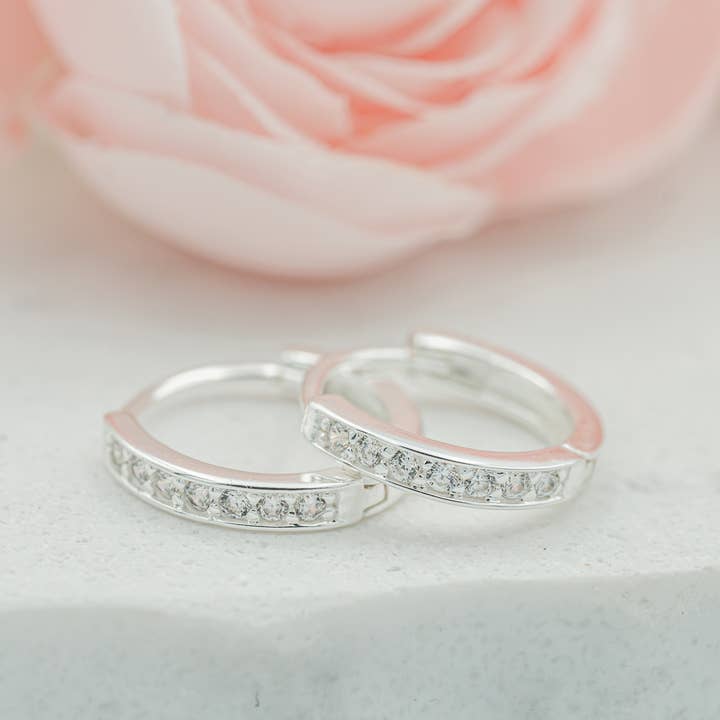 Sterling Silver Huggie CZ Hoop Earrings for Babies and Kids for wholesale by Cherished Moments
