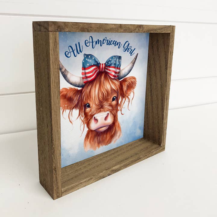 Hangout Home - Wholesale Art Print - 4th of July All American Girl Highland Cow - Patriotic Cow